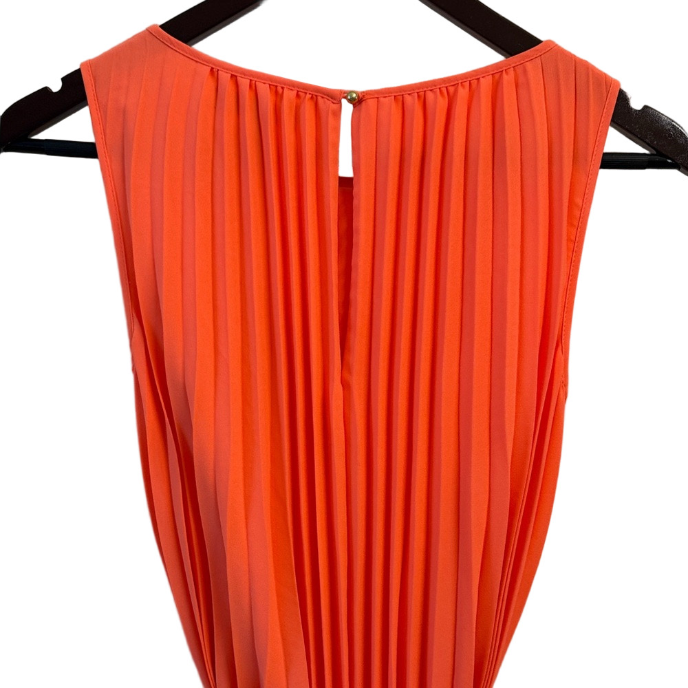 Banana Republic Tangerine Orange Belted Pleated Petite Dress 0P Sleeveless - Picture 8 of 15